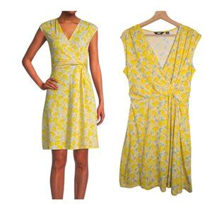 Lands' End Lemon Gingham Check Print Twist Knot Dress Size‎ L 14-16 Soft Knit